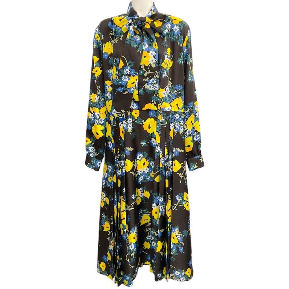 Plan C Black / Yellow Multi Floral Bow Front Dress